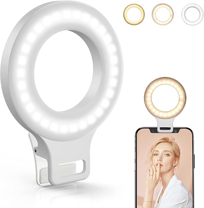 Clip on Ring Light, Kimwood Rechargeable 60 LED Selfie Ring Light by Kimwood