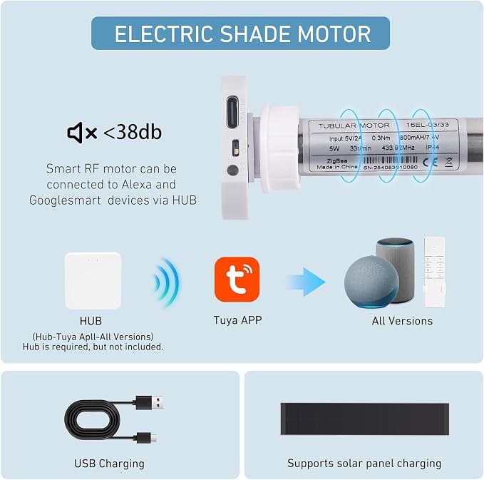 ZigBee Smart Blind Motor with Built-in Battery, Rechargeable Roller Shade Motor - Image 8