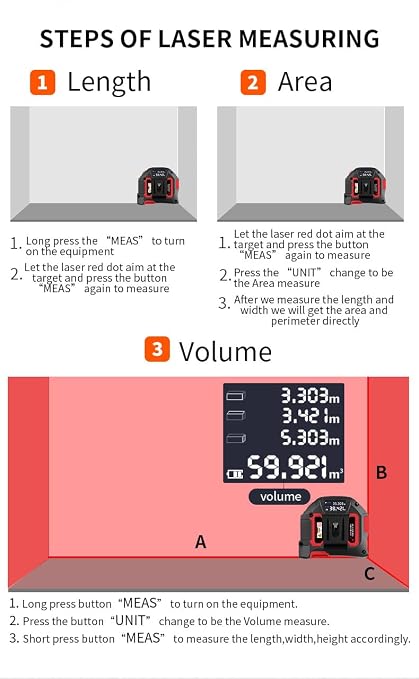 SPARKEY 2-in-1 Laser Tape Measure, 130Ft Laser Distance Measurement, - Image 8