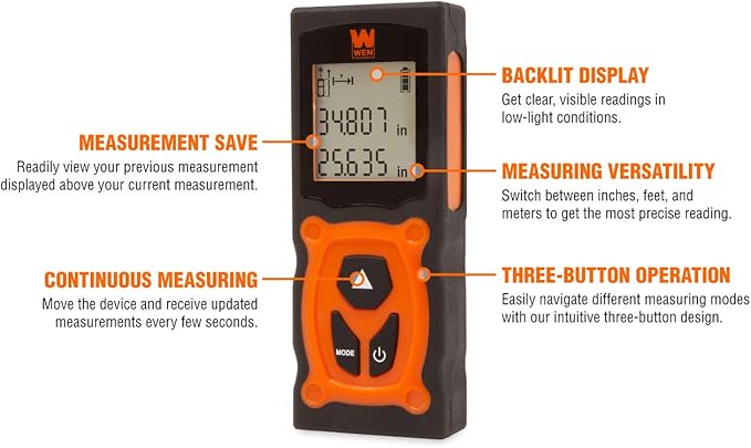 WEN 10130 Multi-Unit Compact Digital 130-Foot Laser Distance Measure - Image 2
