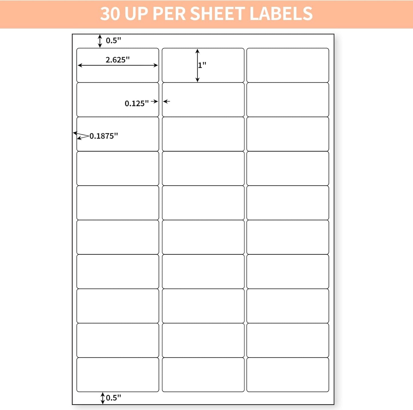 30 UP 15000 Stickers 500 Sheets 1" x 2-5/8" Shipping Return Address Labels for Laser Inkjet Printer, White Blank Mailing Labels