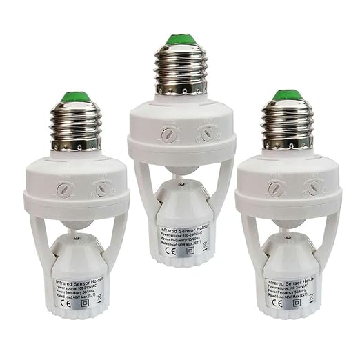 Motion Sensor Light Socket, E26 E27 PIR Motion Screw Bulb Adapter Indoor Use by Taigeguang