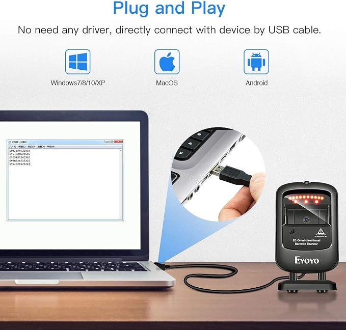Eyoyo 1D 2D Desktop Barcode Scanner, Omnidirectional Hands-Free USB Wired - Image 9
