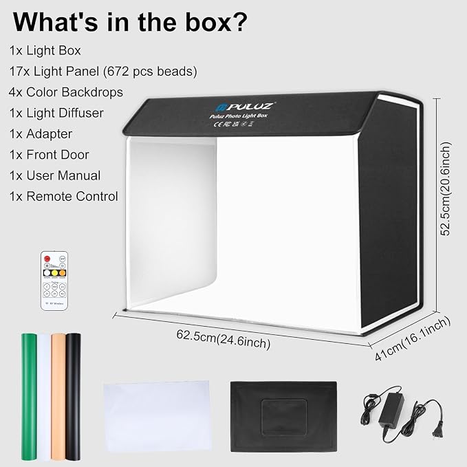 PULUZ Portable Photo Studio Light Box, 24.6"x16" Large Photo Box, Dimmable - Image 8