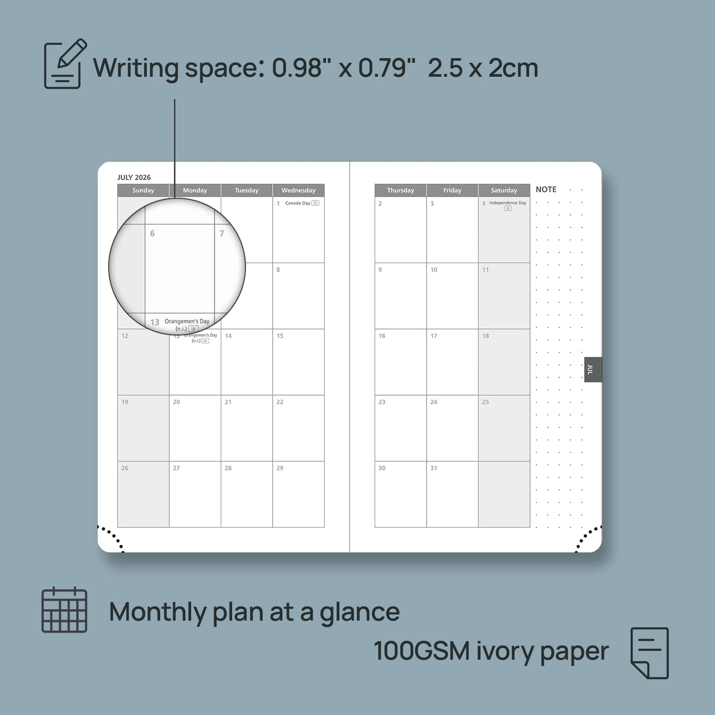 POPRUN Weekly Planner 2026 Calendar (Pocket 4'' x 6.25'') 12 Months Notebook with Horizontal Layout, Leather Hardcover, Inner Pocket, 100GSM Thick Paper, Pen Holder TJ - Pacific Green