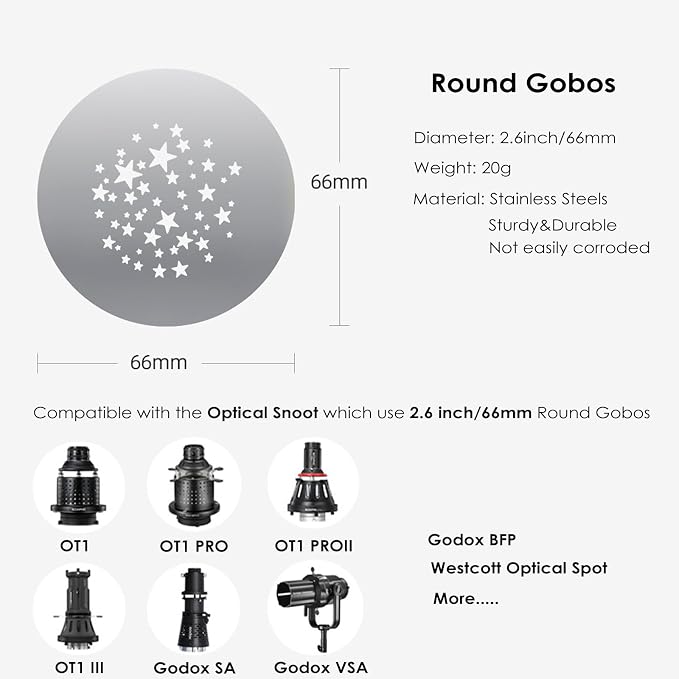 16Pcs Round Gobos Kit for Optical Snoot, 66mm/2.6in Metal Plate Patterns for - Image 4