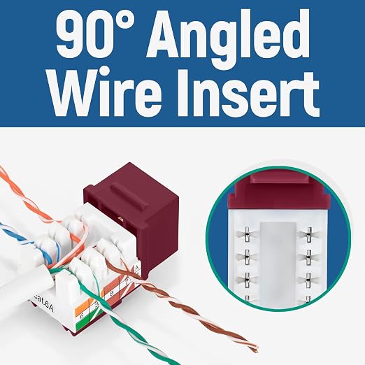 Everest 90° Angled RJ45 Cat6A Keystone Jacks 20-Pack in Red - Image 3
