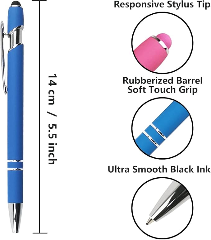 Oddmoal Ballpoint Pen with Stylus Tip, Soft Touch Click Metal Pen, 1.0mm Medium - Image 2