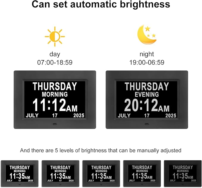 7-Inch Digital Alarm Clock. Displays Time, Day and Month.Features 12 Alarm - Image 5