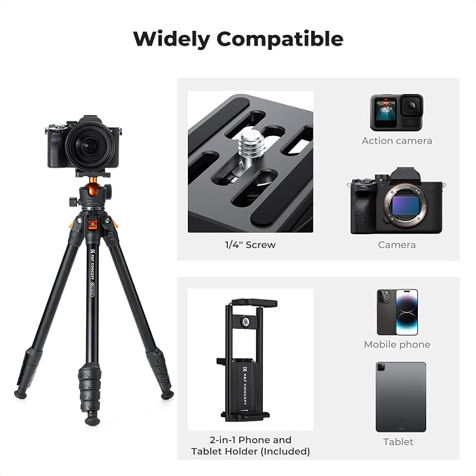 K&F CONCEPT 63" Aluminum Travel Tripod - Image 7