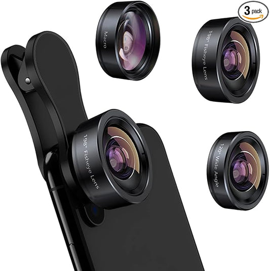 KEYWING Phone Camera Lens 3 in 1 Phone Lens Kit, 198 Fisheye Lens + 120 Super by KEYWING