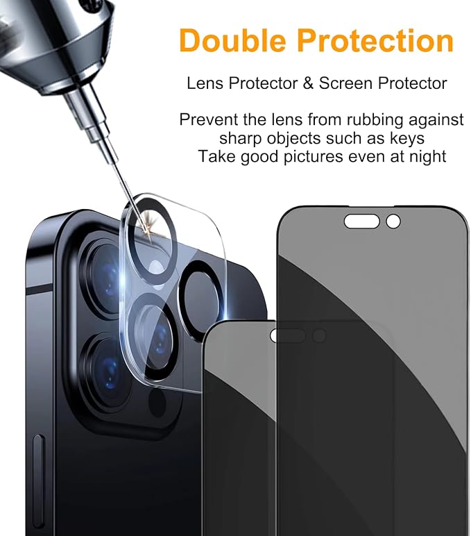 PEHAEL 2+2 Pack for iPhone 14 Pro Max Privacy Screen Protector - Image 6