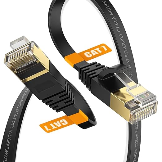 Cat7 3FT Ethernet Cable Flat-Black-10Gbps Ultra Slim High Speed Double Shielded by SURPLAY-WinningHighSpeed