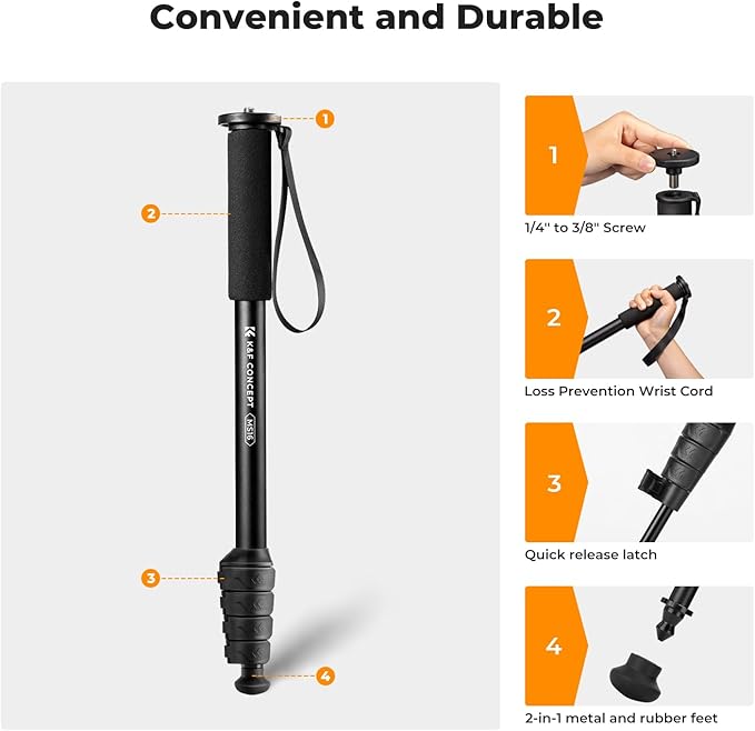 K&F CONCEPT Camera Monopod, Lightweight & Portable Camera Accessories, Payload - Image 2