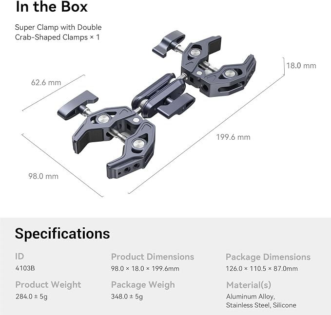 SMALLRIG Double Clamp Mount, Super Clamp Arm, - Image 6