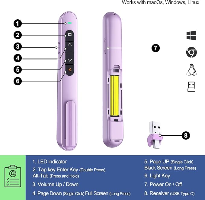QUI Presentation Clicker with Volume Control, 2.4GHz USB Wireless Presenter - Image 4