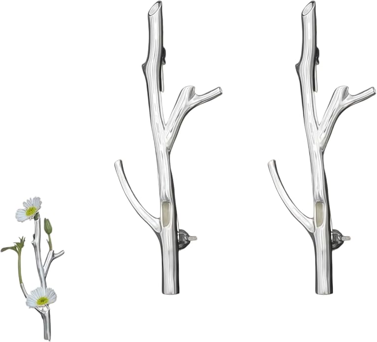 2PCS Metal Branch Shaped Flower Insert Brooch Pins, Wearable Corsage Holders by Unknown