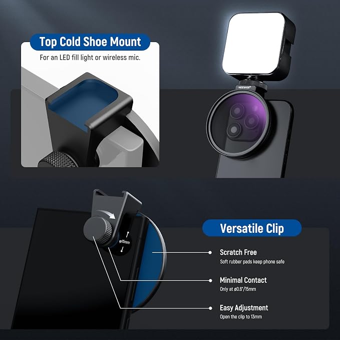 NEEWER 67mm CPL Filter with Cold Shoe Phone Lens Clip, HD Polarizing Filter - Image 5