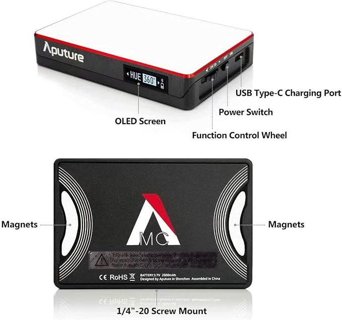 Aputure Amaran MC RGBWW Mini On Camera Video Light, 3200K-6500K, CRI/TLCI 96+ - Image 3