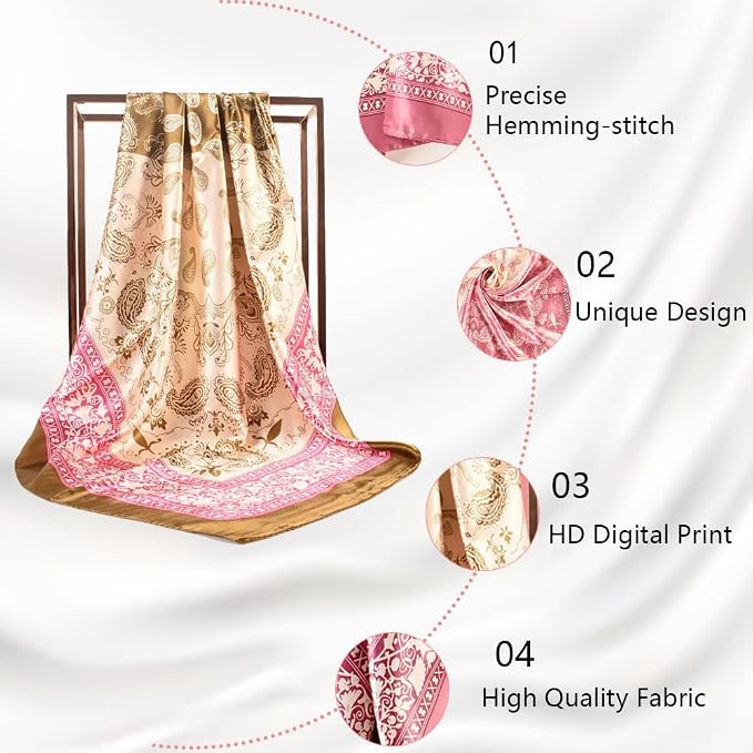 4Pcs Silk Head Scarves for Women Satin Hair Scarf 35”Large Square Bandana Silk - Image 5