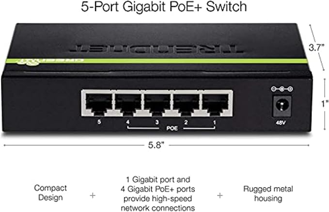 TRENDnet 5-Port Gigabit PoE+ Switch, 31 W PoE Budget, 10 Gbps Switching Capacity - Image 5