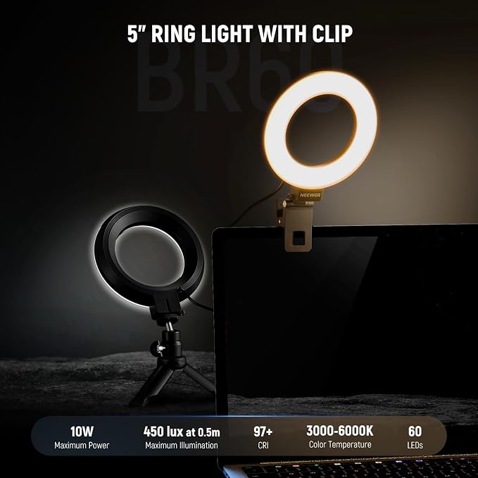 NEEWER BASICS 5" Ring Light for Video Conference Lighting, 2 Pack Clip on Light - Image 3