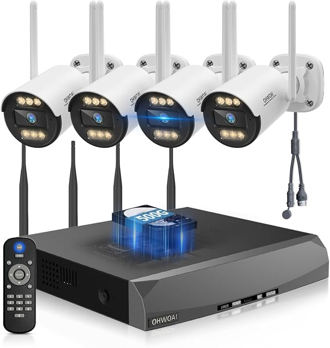 《130°Wide Angle & Two-Way Audio》Wireless Security Camera System Outdoor by OHWOAI