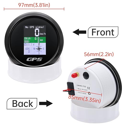 GPS Speedometer 3-3/8" 85mm Boat GPS Speedometer Odometer Waterproof White - Image 4