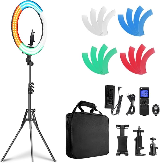 19 inch Ring Light with Remote Controller and Stand iPad Holder, 60W Bi-Color by IVISII