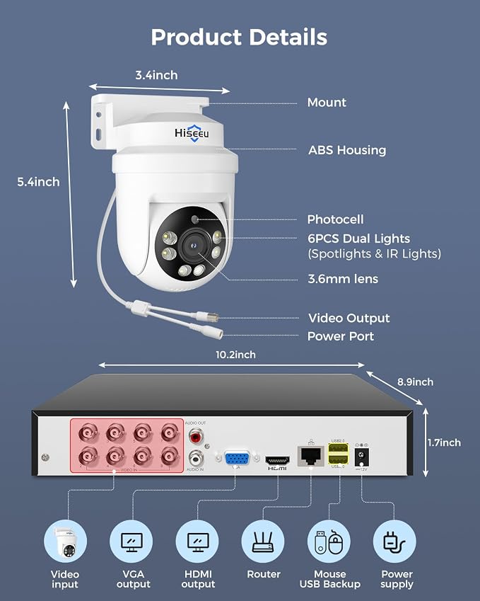 Hiseeu 3K 360°View PTZ Wired Security Camera System - Image 8