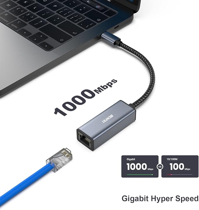 BENFEI USB-C to Ethernet Adapter, USB Type-C to RJ45 Gigabit Ethernet LAN - Image 2