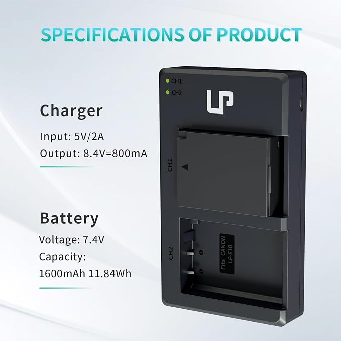 LP LP-E10 Battery Charger Pack, 1600mAh 2-Pack Battery & Dual Slot Charger - Image 6