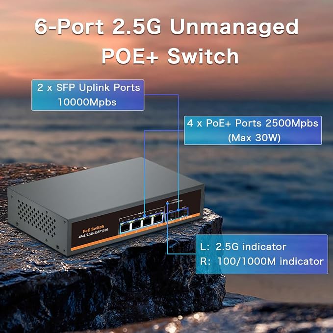 2.5G Unmanaged PoE Switch with 4 x 2.5G Base-T Ports and 2 x 10G SFP Uplink Port - Image 2