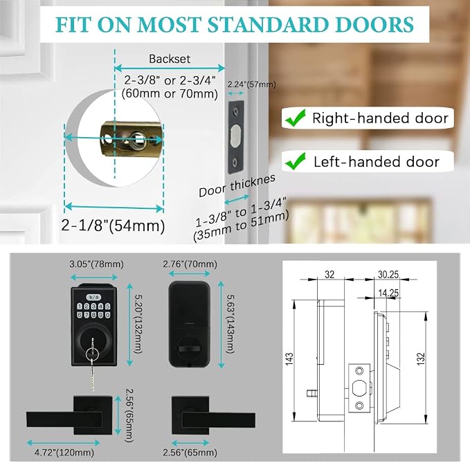Keyless Entry Door Lock with 2 Handles, Electronic Keypad Deadbolt Front Door - Image 3