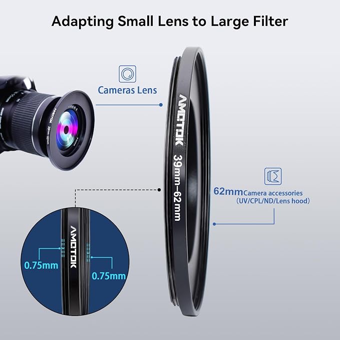 39mm Lens to 62mm Camera Lens Adapter, 39mm-62mm Filter Step up Rings, - Image 4