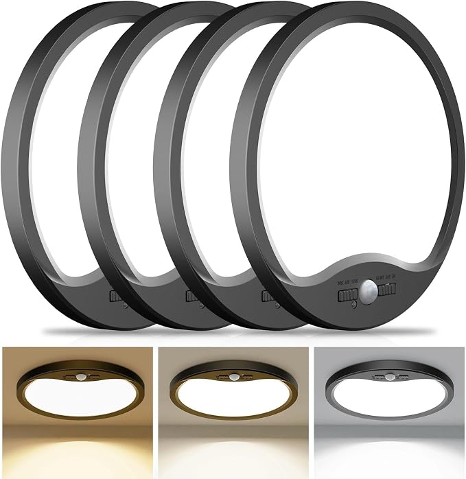 hepside 4 Pack Motion Sensor Ceiling Light Wired, 3000K/4000K/6500K LED Flush by Hepside