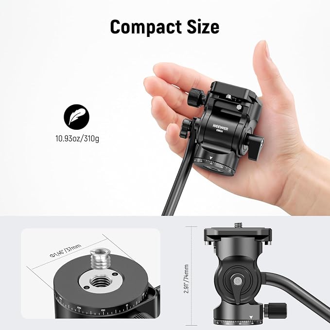 NEEWER Tripod Fluid Head with Quick Release Plate & Handle, Metal Pan Tilt - Image 7