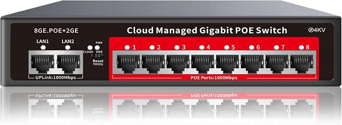 8 Port Gigabit PoE Switch with 2 Gigabit Uplink, 120W Built-in Power, by STEAMEMO