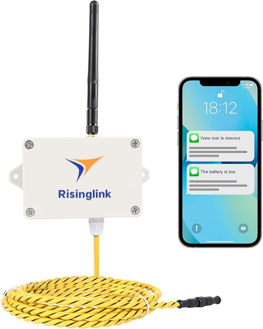 WiFi Water Leak Detector with 6.5 ft Sensing Cable, Whole-Area Leak Detection by Risinglink
