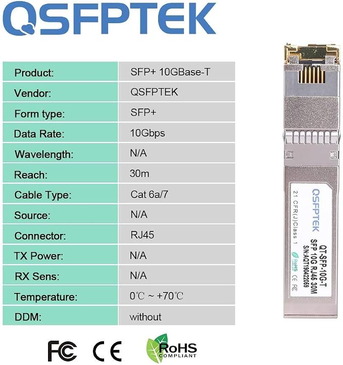 QSFPTEK 10G SFP to RJ45 Module, 10GBASE-T Copper Transceiver, 10gbe Mini-GBIC - Image 5