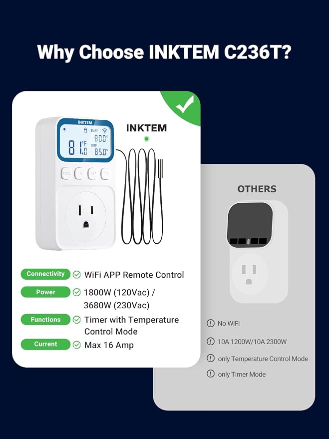 WiFi Plug in Thermostat Outlet, Temperature Controlled Outlet - Image 2
