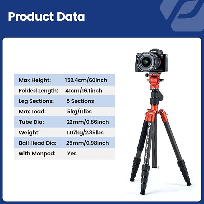 Fotopro 59" Carbon Fiber Travel Tripod - Image 8
