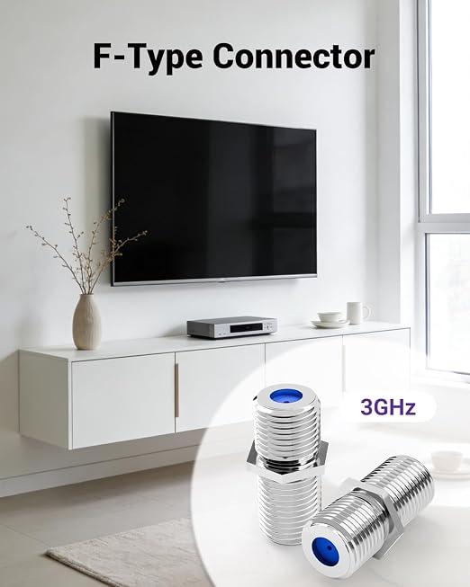 VCE 3GHz Coaxial Cable Connector, RG6 Coax Cable Extender F-Type Nickel Plated - Image 3