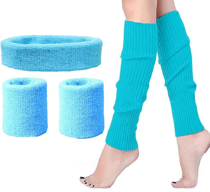Song Qing Women 80s Dance Plain Ribbed Running Headband Wristbands Knit Crochet - Image 7