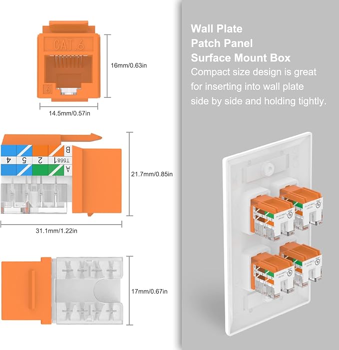 VCE UL Listed Cat6 RJ45 Keystone Jack Insert 25-Pack, 90 Degree Punch Down - Image 4