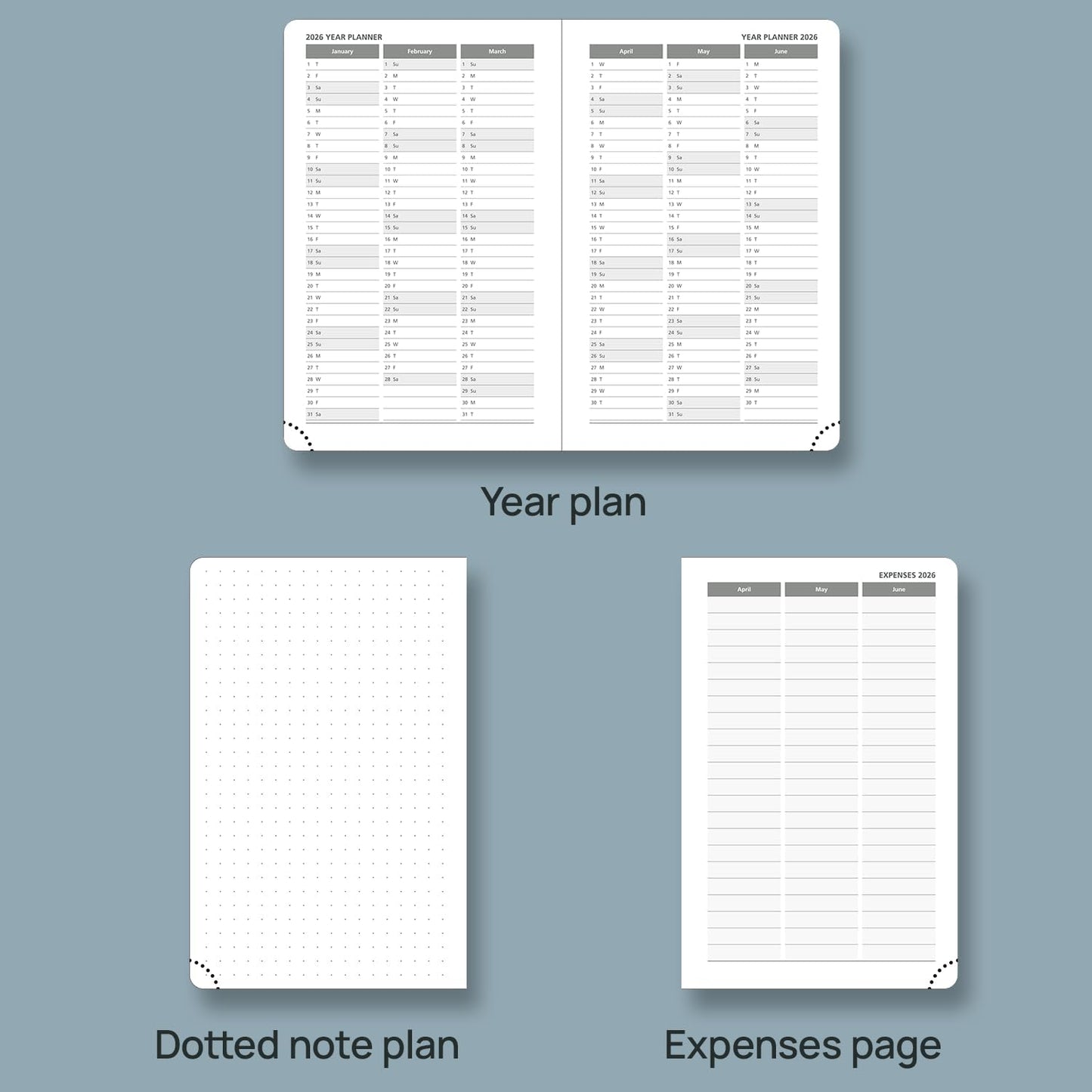 POPRUN Pocket Calendar 2026 (Small Size- 4'' x 6.25") Weekly and Monthly for Purse - Planner 2026 (Jan. 2026 - Dec. 2026) with Vegan Leather Soft Cover, Plastic Ruler,TJ-26-CELA6 - Blue Green