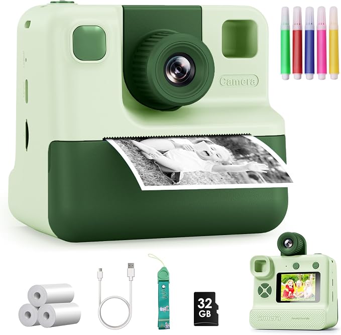 Kids Camera Instant Print, Christmas Birthday Gifts by GREENKINDERKidsCamera
