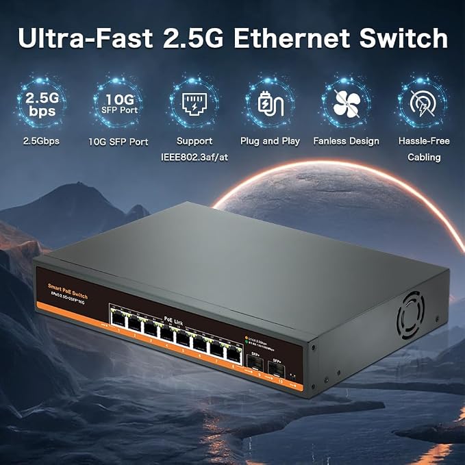 2.5G Unmanaged PoE Switch with 8 x 2.5G Base-T Ports and 2 x 10G SFP Uplink Port - Image 3
