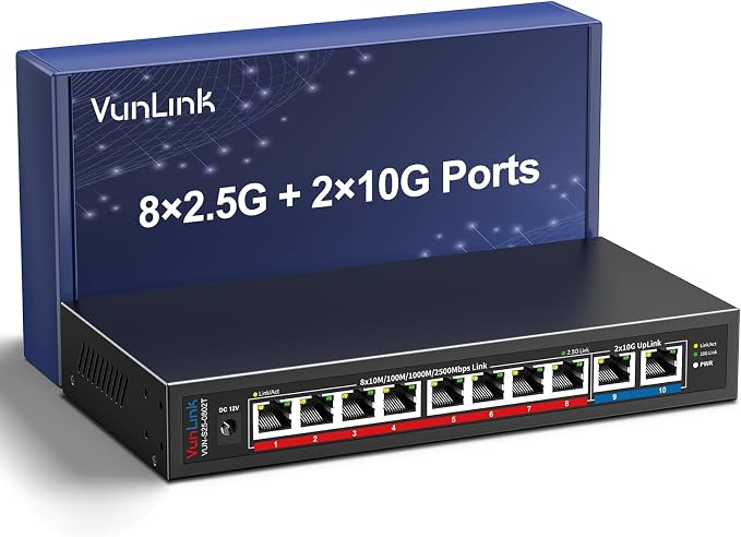 10Gb Ethernet Switch with 8 x 2.5GbE RJ45 + 2 x 10GbE RJ45 Ports, VunLink 10 by VunLink