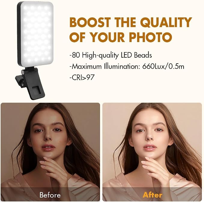 Selfie Light for iPhone, Portable Phone Clip on Light, Rechargeable LED Ring - Image 3